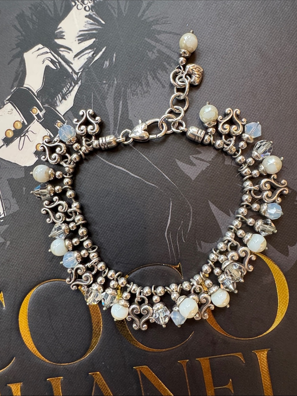 BRIGHTON Silver-Tone Crystal & Pearl Charm Bracelet - Women Jewelry - Picture 9 of 15